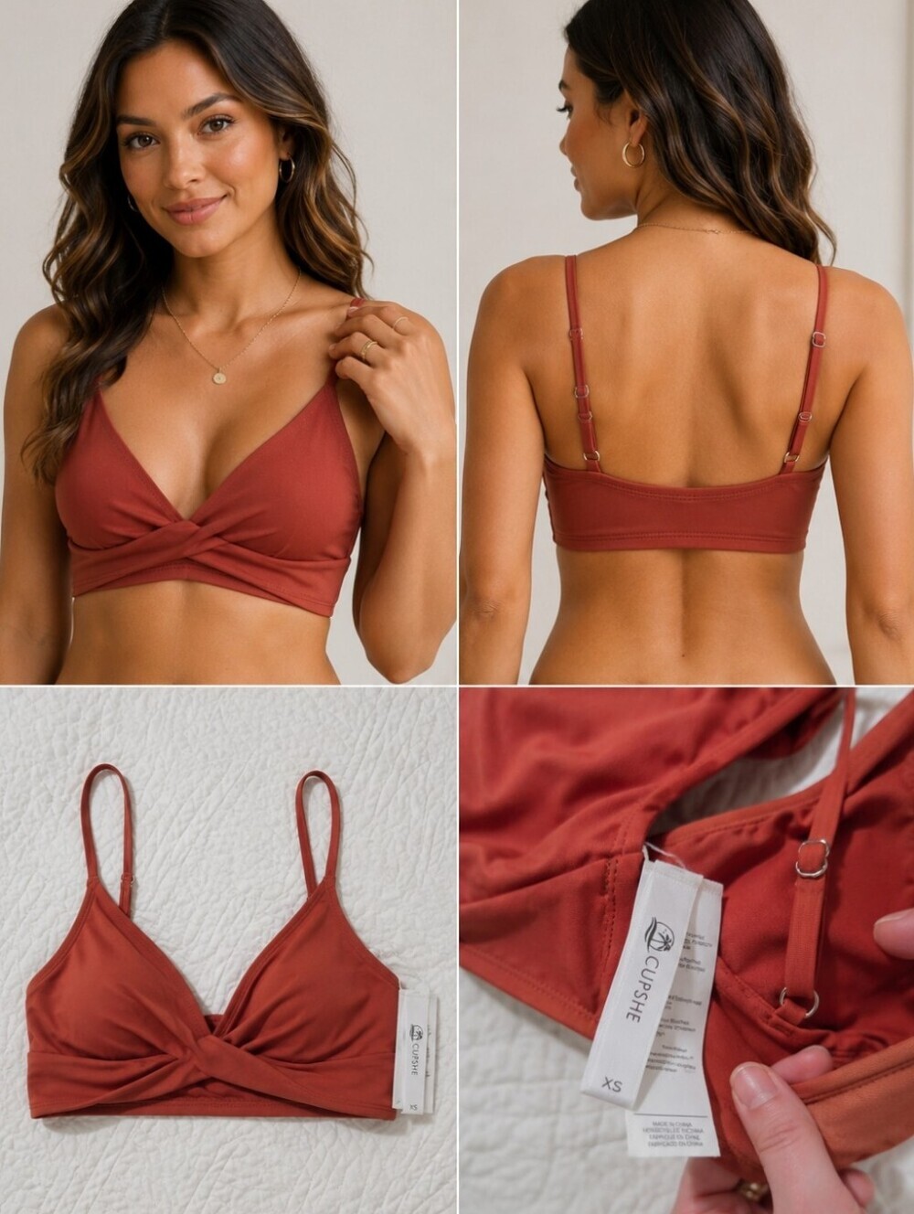 Cupshe Rust Twist Front Bikini Top XS NWT Adjustable Swim Top